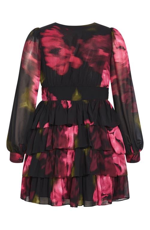 City Chic Kailey Long Sleeve Floral Print Minidress In Black