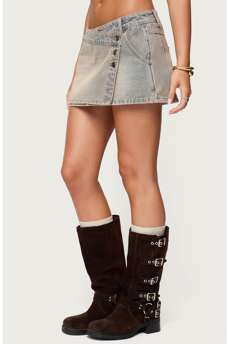 Mud Low Rise Wrap Denim Miniskort, Alternate, color, BLUE-VINTAGE-WASHED