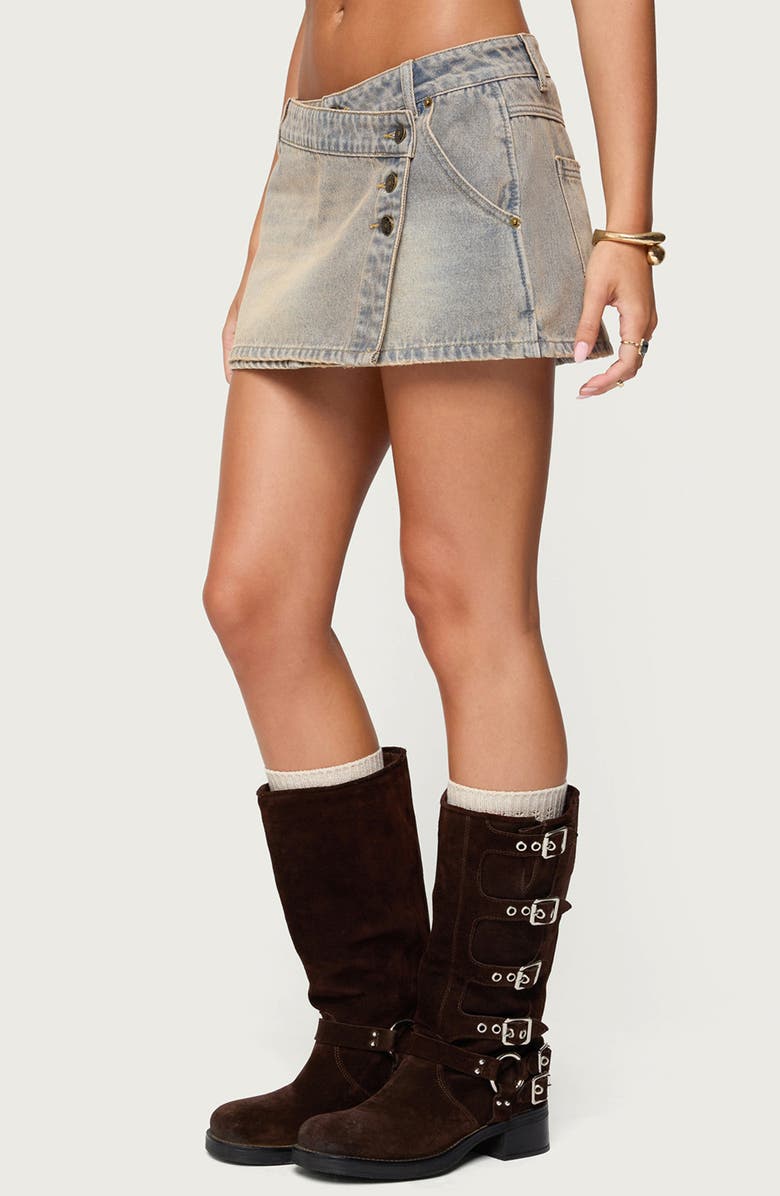 EDIKTED Mud Low Rise Wrap Denim Miniskort, Alternate, color, Blue-Vintage-Washed