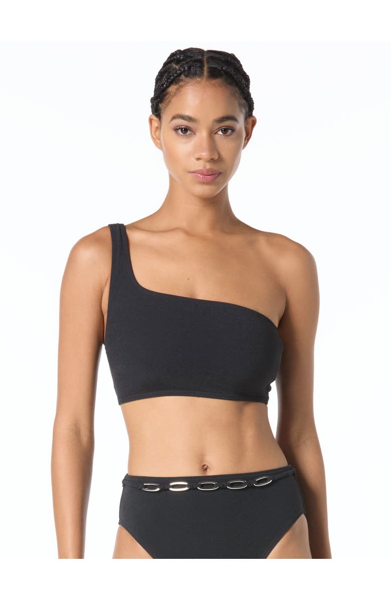 MICHAEL Michael Kors Oval Link Crepe Solids One Shoulder Swim Top, Main, color, Black