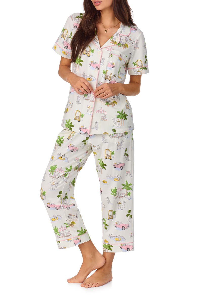 Print Stretch Organic Cotton Jersey Crop Pajamas, Alternate, color, POOLSIDE POODLES