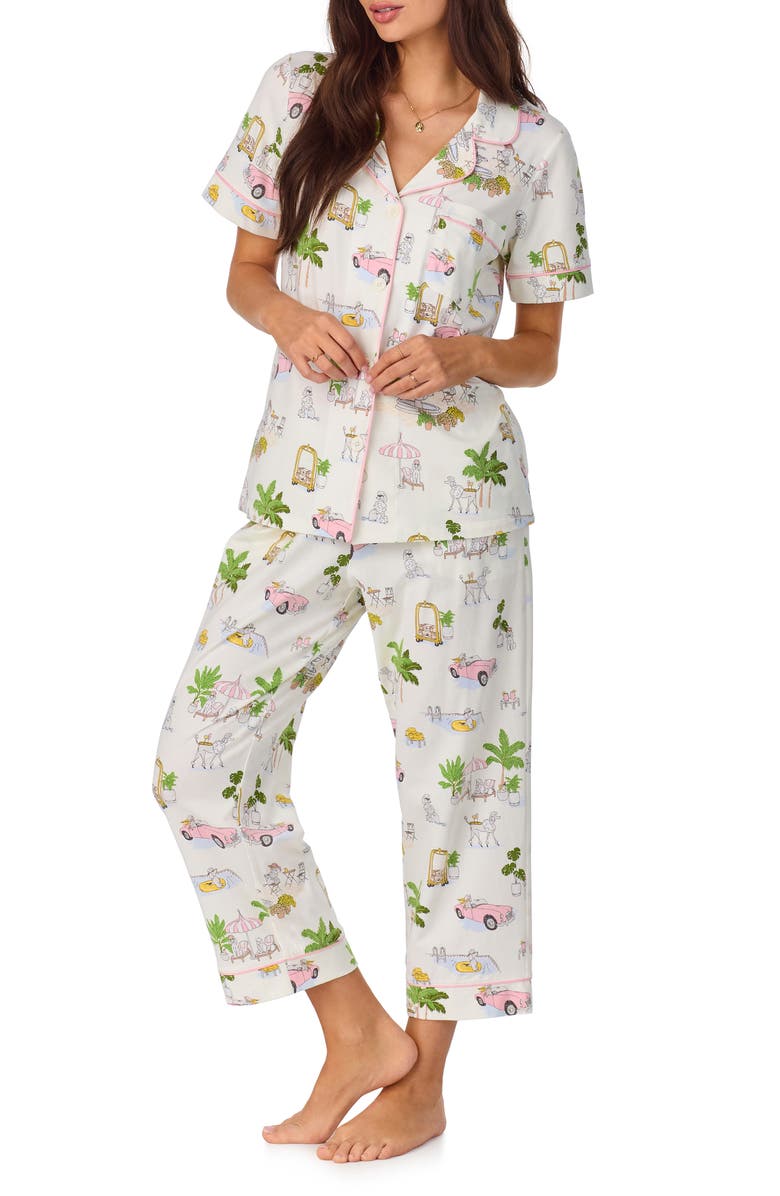BedHead Pajamas Print Stretch Organic Cotton Jersey Crop Pajamas, Alternate, color, 