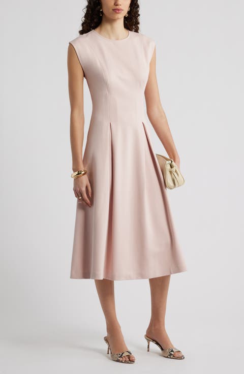 Pleated Cap Sleeve Ponte Dress