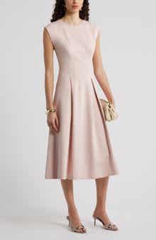 Pleated Cap Sleeve Ponte Dress