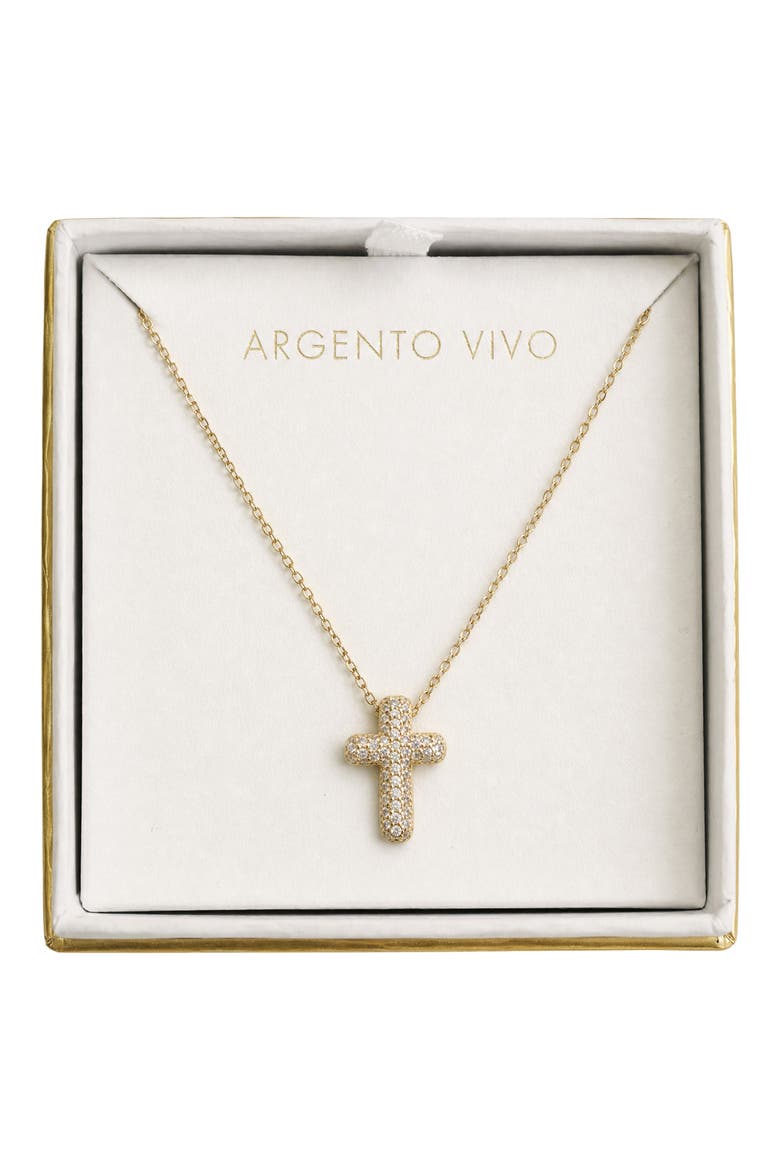 Pavé Cubic Zirconia Cross Pendant Necklace, Alternate, color, GOLD