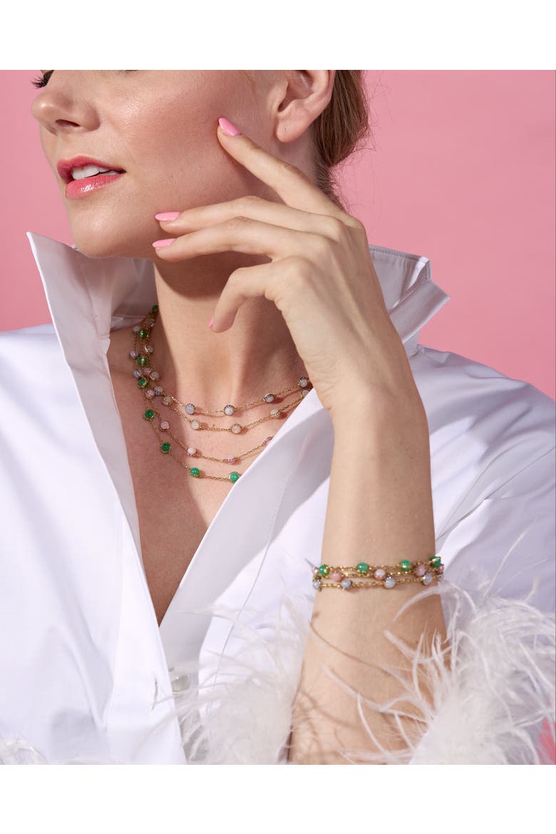Found Cabochon Station Bracelet, Alternate, color, Turquoise & Pink Sapphire-Gold
