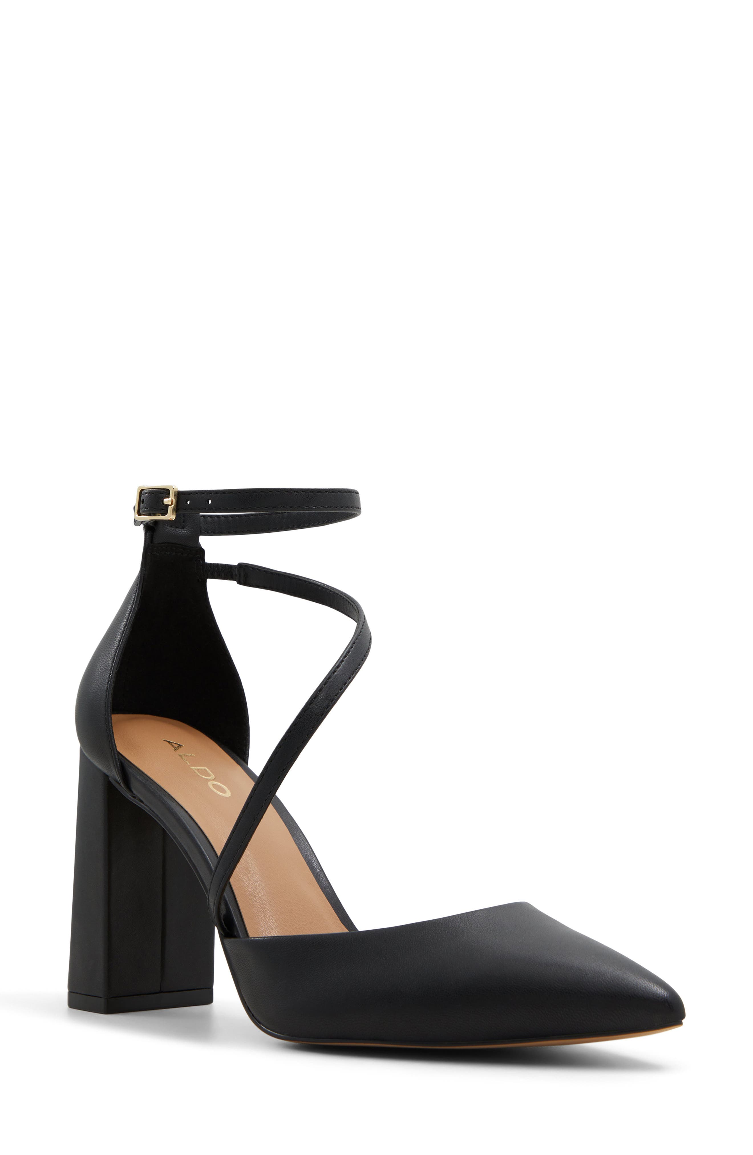 ALDO Milley Ankle Strap Pointed Toe Pump, Main, color, Black