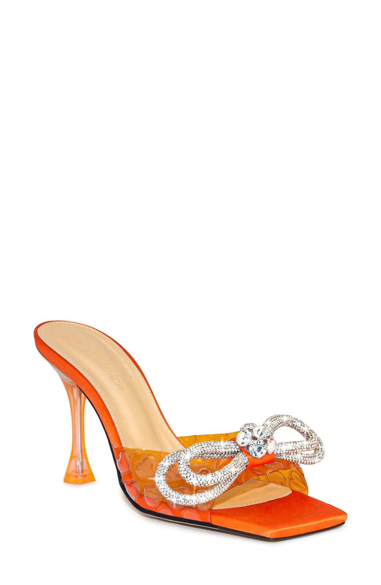 Mach & Mach Hearts Crystal Double Bow Square Toe Slide Sandal, Main, color, 