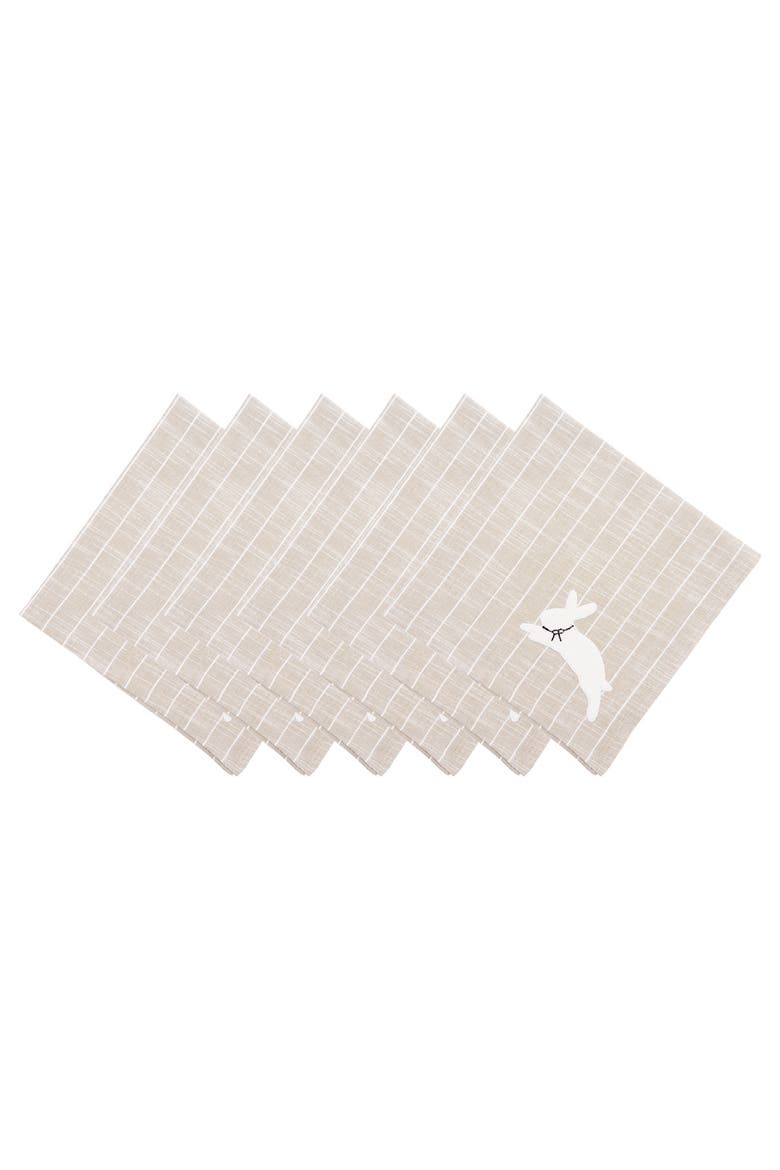 Easter Bunny Beige Stripes 100% Cotton, Set of 6 Cloth Napkins, Main, color, Beige