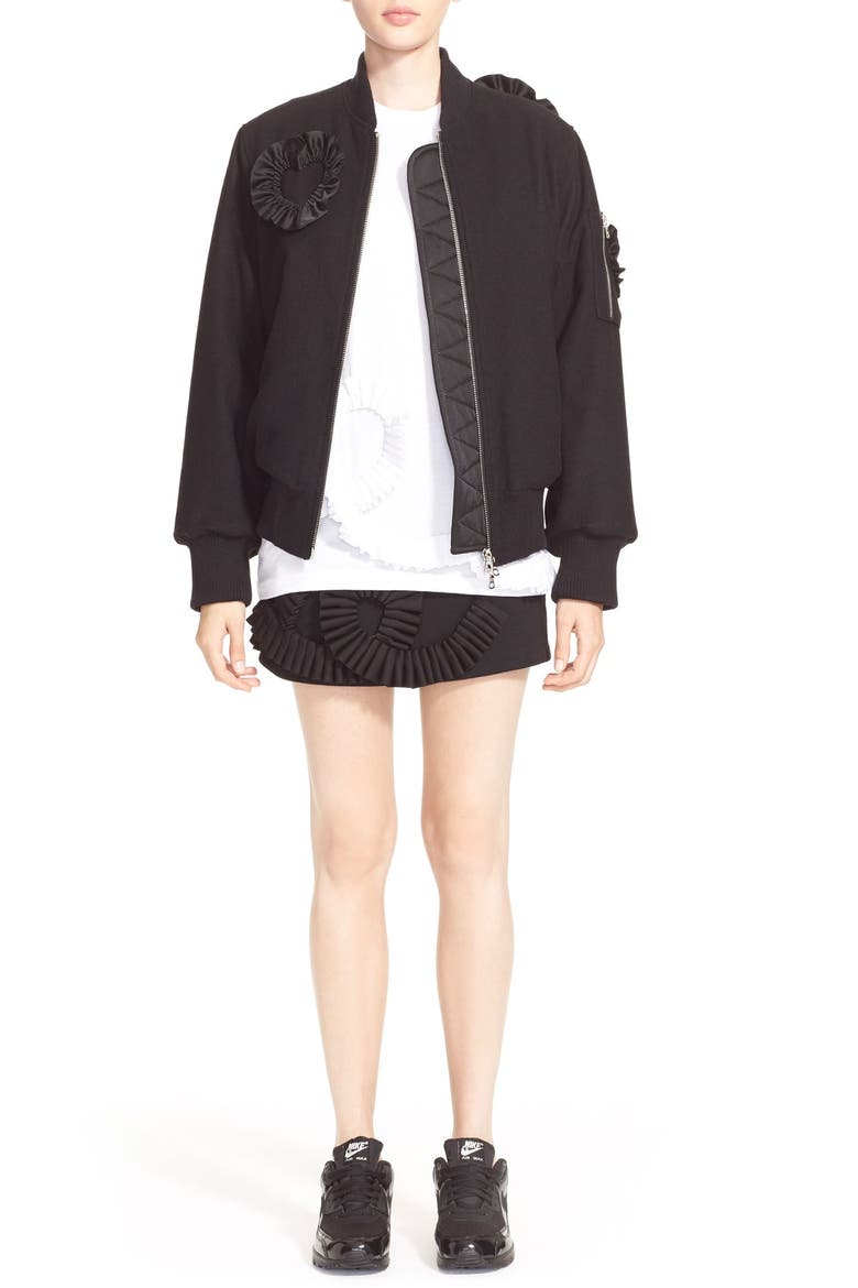 Pleat Detail Wool Blend Jersey Skirt, Alternate, color, BLACK