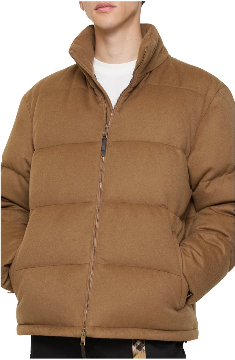 Burberry Cashmere Snowdon Puffer Jacket, Main, color, Camel