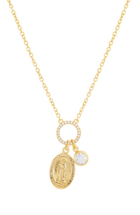 Cubic Zirconia Halo Charm Necklace