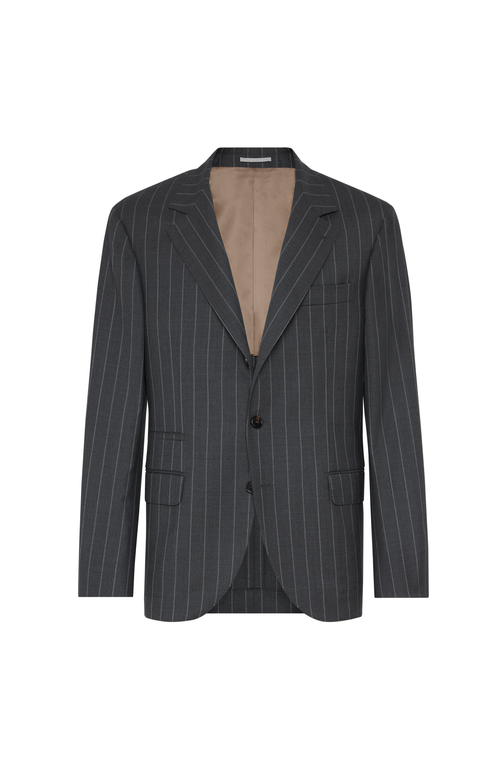 Brunello Cucinelli Chalk-stripe Wool Blazer In Gray