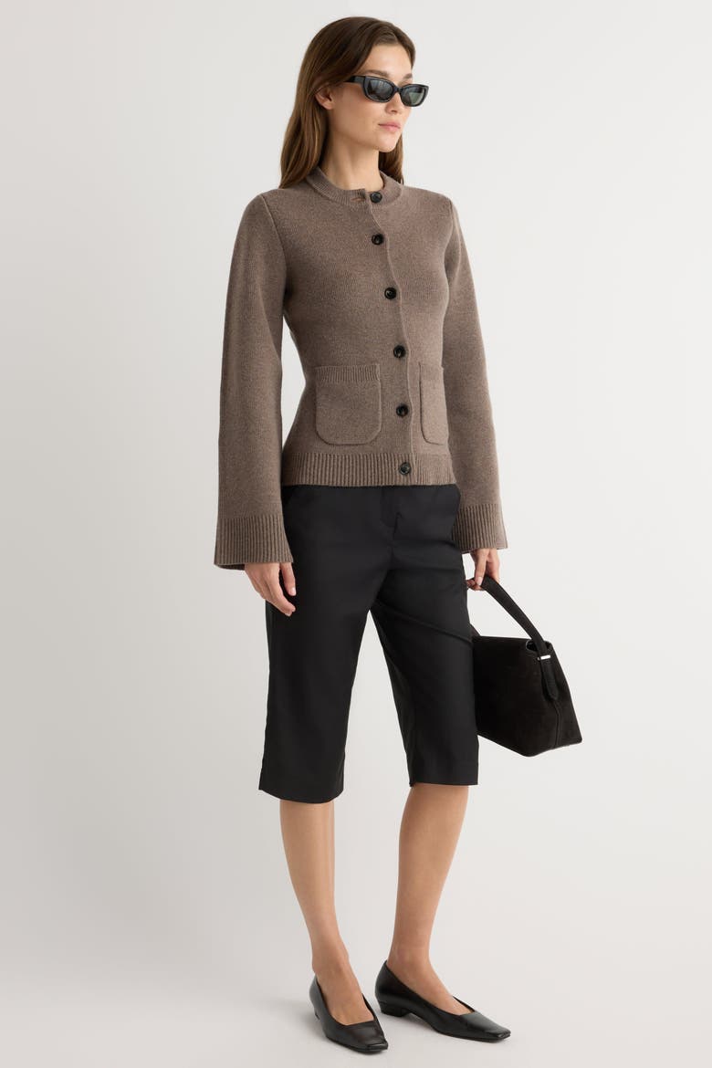 Eames Cotton Wool Button Cardigan, Alternate, color, Heather Brown