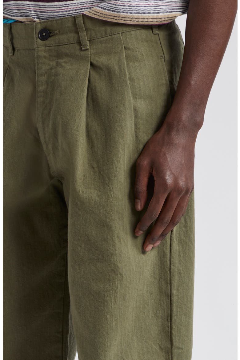 Double Pleat Cotton Herringbone Pants, Alternate, color, ARMY GREEN
