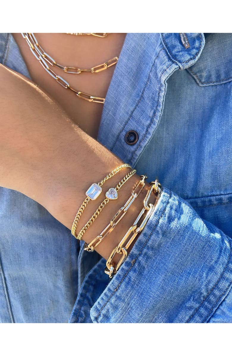 SHYMI Fancy Shape Cubic Zirconia Curb Chain Bracelet, Alternate, color, Gold/ White/Emerald Cut