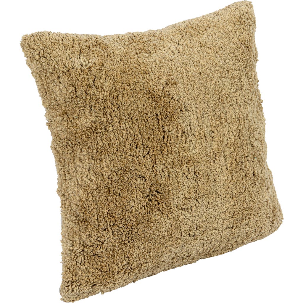 Storied Home 18 Inches Square Cotton Tufted Pillow With Chambray Back, Mustard And Natural In Yellow