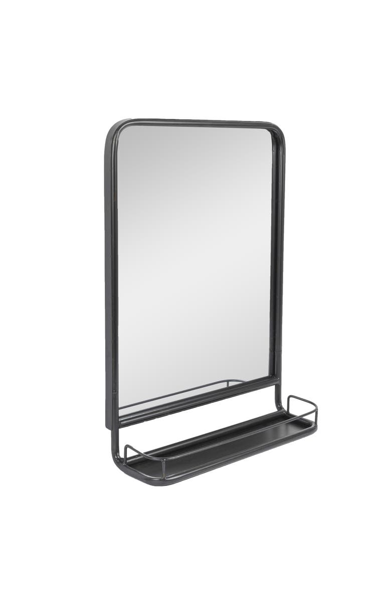Storied Home Metal Framed Rectangle Wall Mirror with Shelf, Black, Main, color, Black