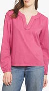 Lands' End Crochet Trim Split Neck Cotton Top