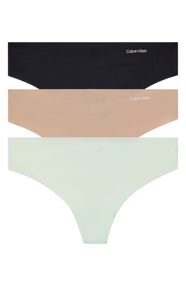 Calvin Klein Invisibles 3-Pack Thongs, Main, color, Wao Black/ Cedar