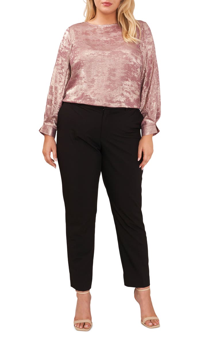Halogen<sup>®</sup> Pleat Detail Long Sleeve Crushed Velvet Top, Alternate, color,