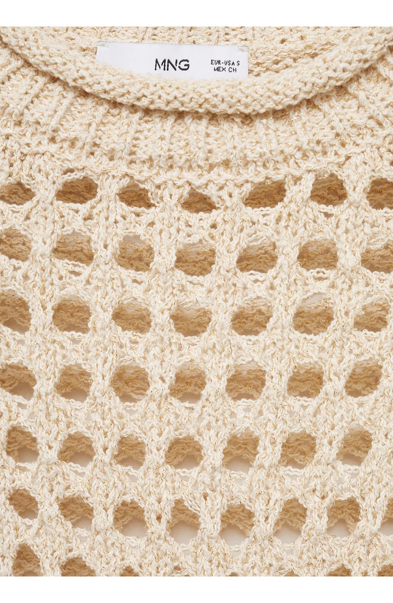 MANGO Metallic Sheer Cotton Blend Open Stitch Crop Sweater, Alternate, color,
