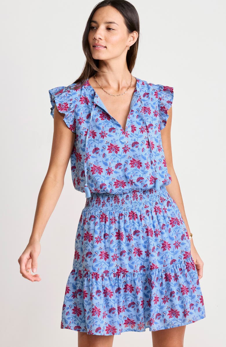 vineyard vines Julie Sleeveless Smocked Minidress, Alternate, color, Floral Serenity Blue