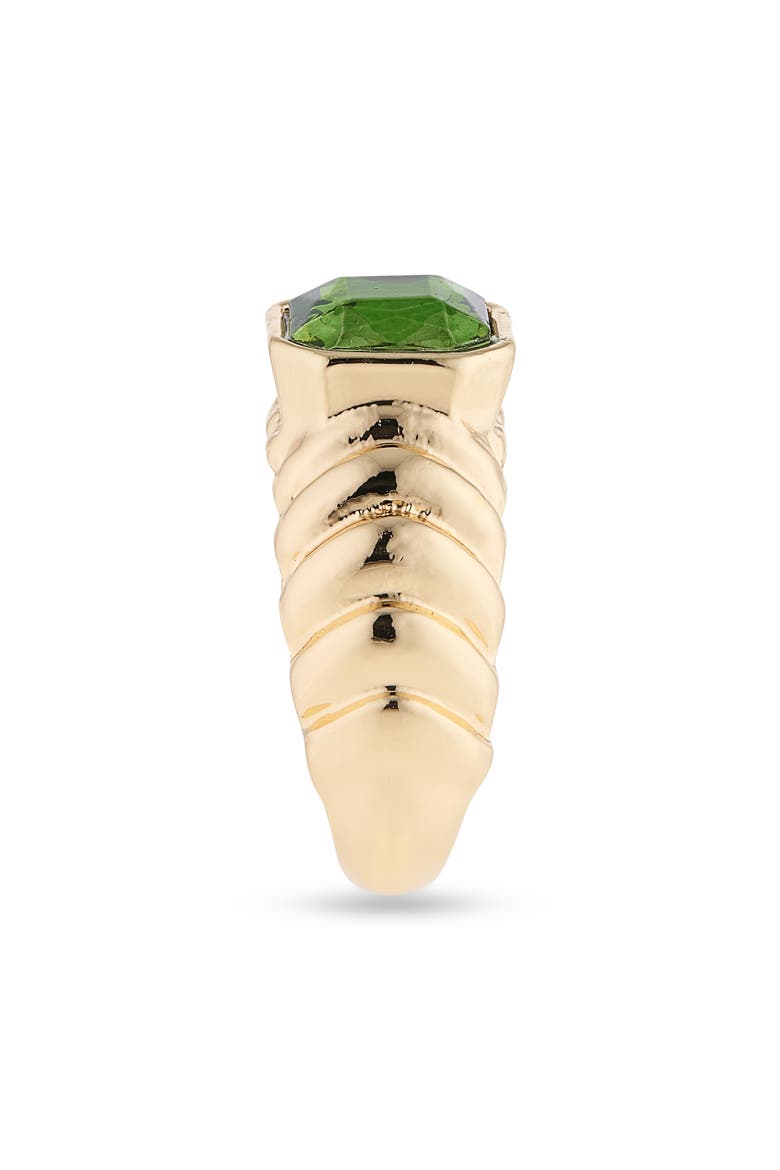 Crystal Ribbed Signet Ring, Alternate, color, GREEN- GOLD