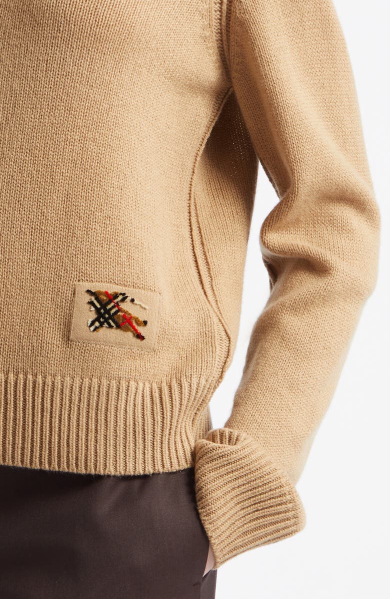 Burberry Janelle EKD Wool & Cashmere Crewneck Sweater, Alternate, color, Camel