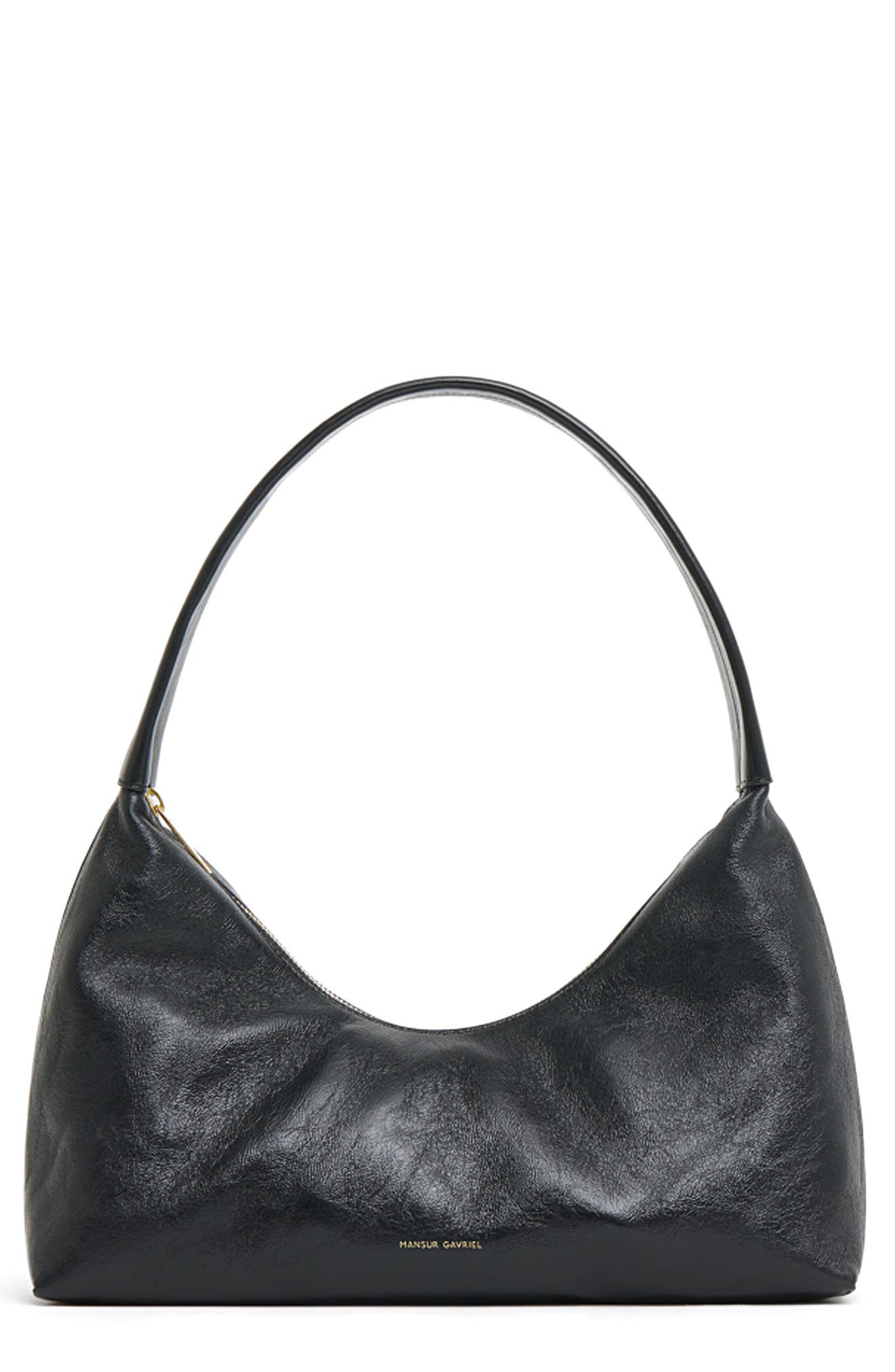 Candy Baguette Leather Shoulder Bag, Main, color, BLACK