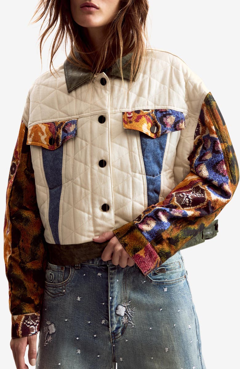 Desigual Quilted Trucker Jacket, Main, color, White