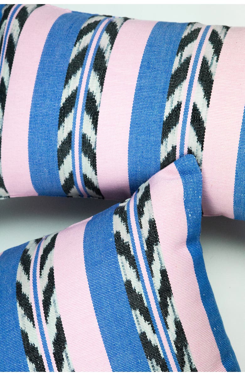 Archive New York Palm Ikat Striped Pink and Blue Handwoven Cotton Rectangle Pillow, Alternate, color, Blue And Pink