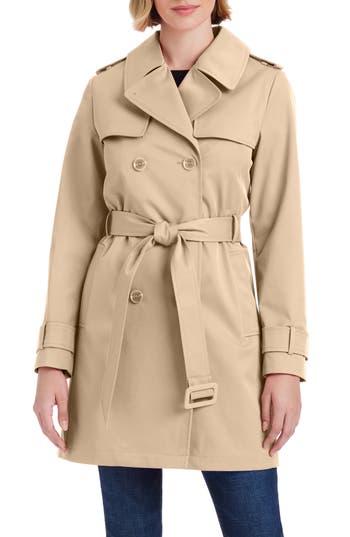 Kate Spade New York Water Resistant Double Breasted Belted Trench Coat In Spring Khaki