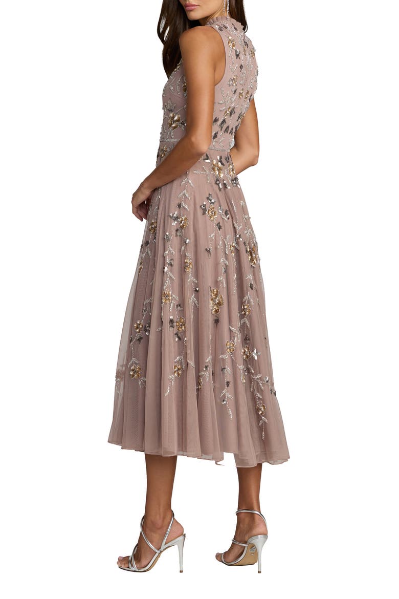 Petite Embellished High Neck Butterfly Sleeve Dress, Alternate, color, Taupe