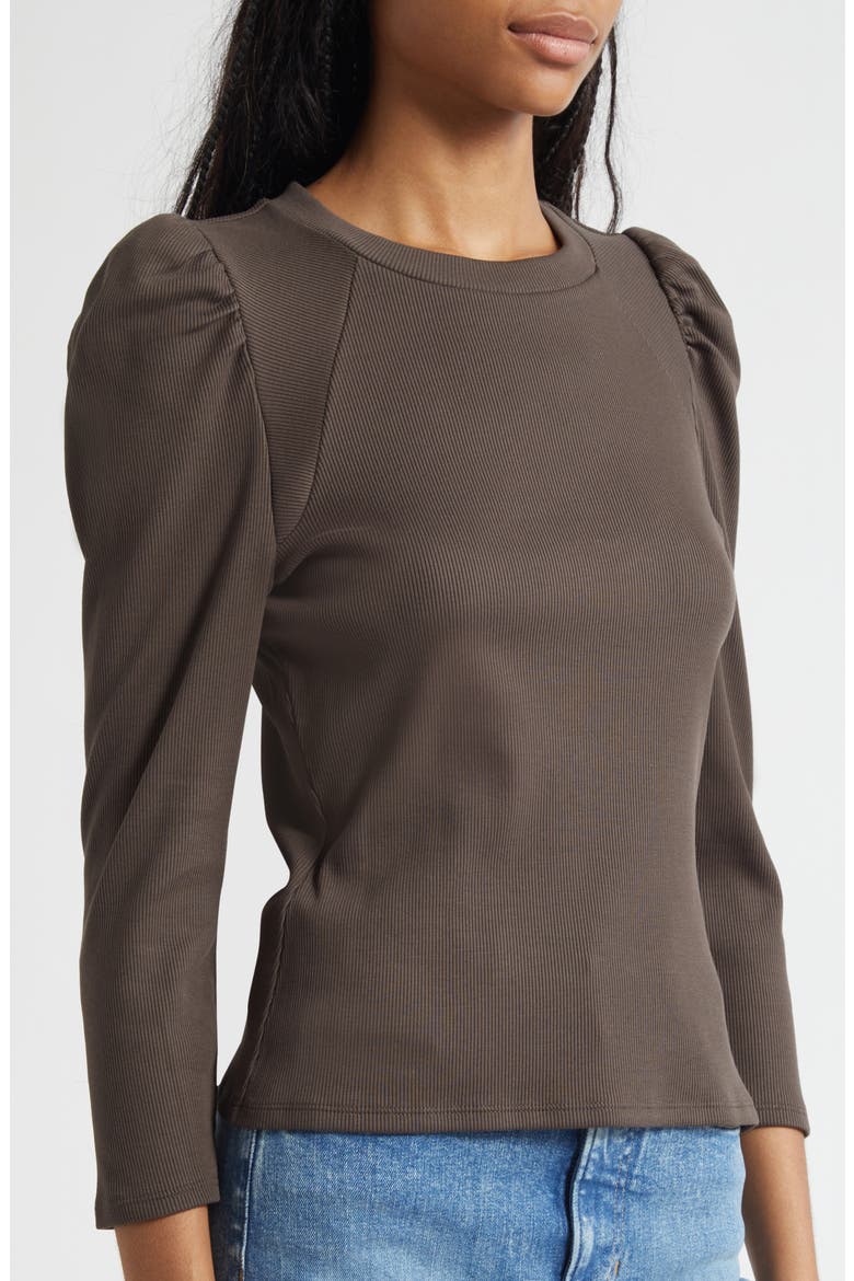 Delano Puff Shoulder Stretch Cotton Top, Alternate, color, DARK UMBER