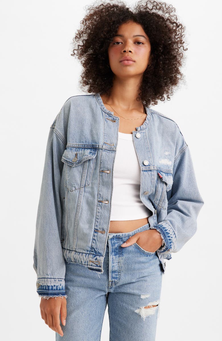 Levi's<sup>®</sup> Distressed Release Hem '90s Denim Trucker Jacket, Alternate, color, 