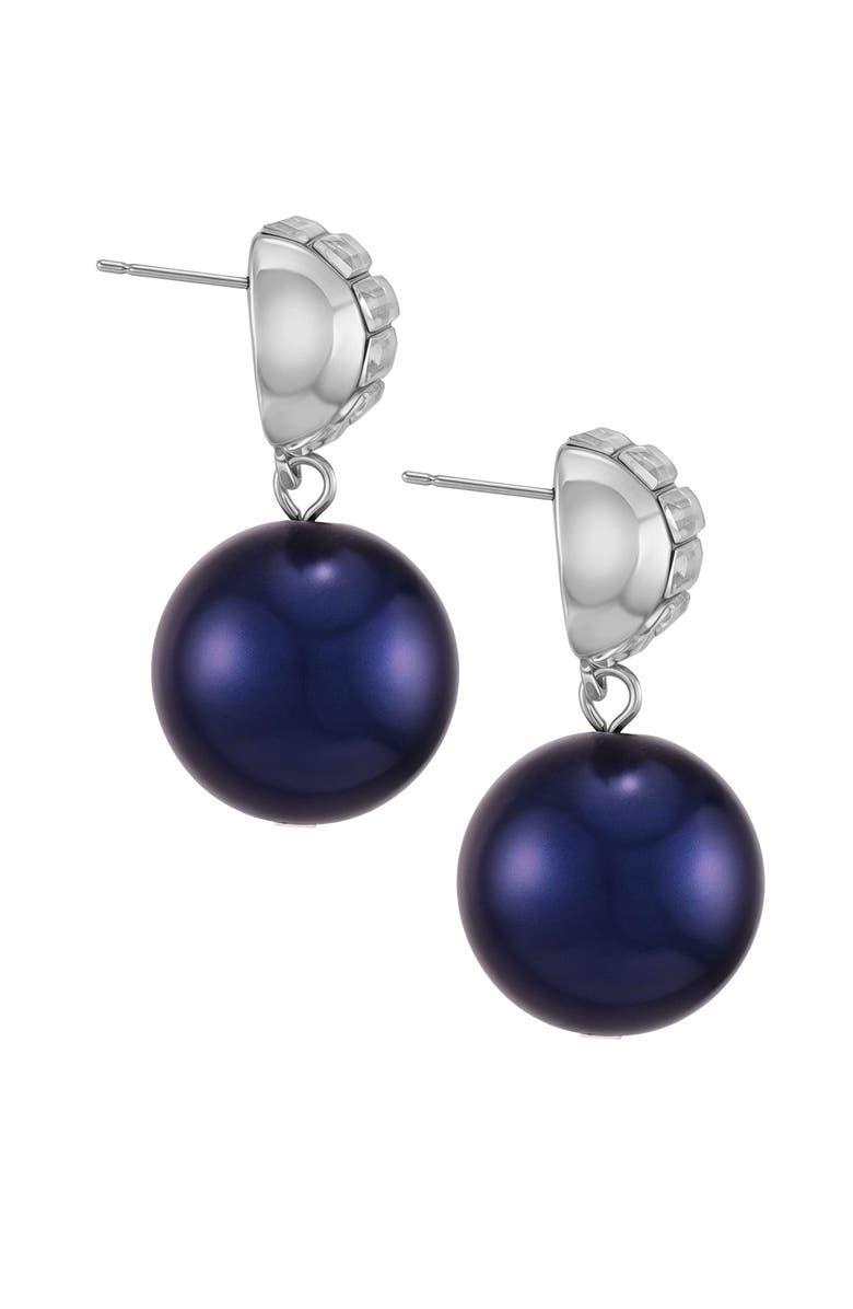 Vince Camuto Pearl Drop Earrings with Baguette Accents, Alternate, color, Silver Tone