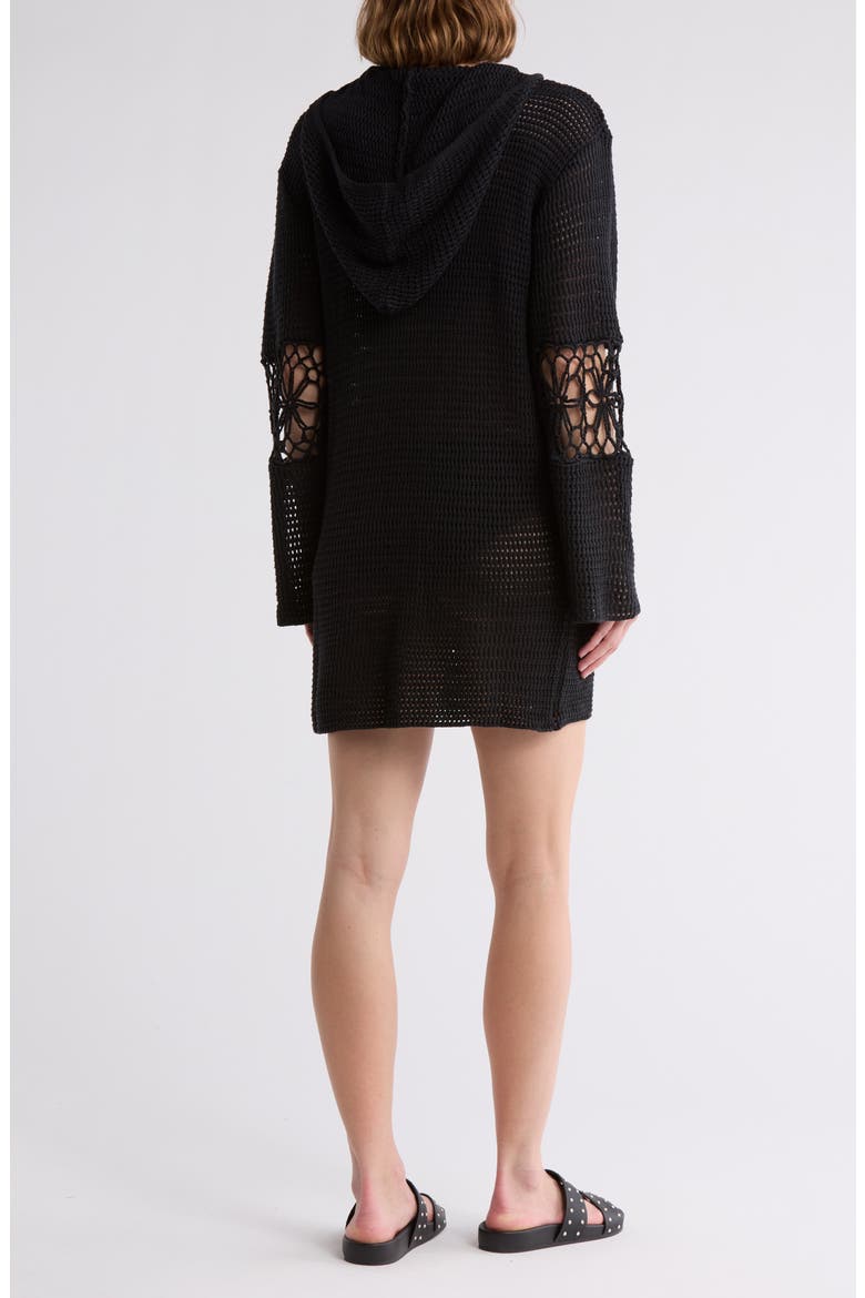 Hooded Open Stitch Cover-Up Tunic, Alternate, color, BLACK