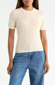 rag & bone Francesca Pointelle Short Sleeve Merino Wool Sweater
