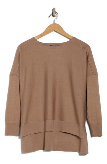 Adrianna Papell Drop Shoulder Tunic Sweater In Brown