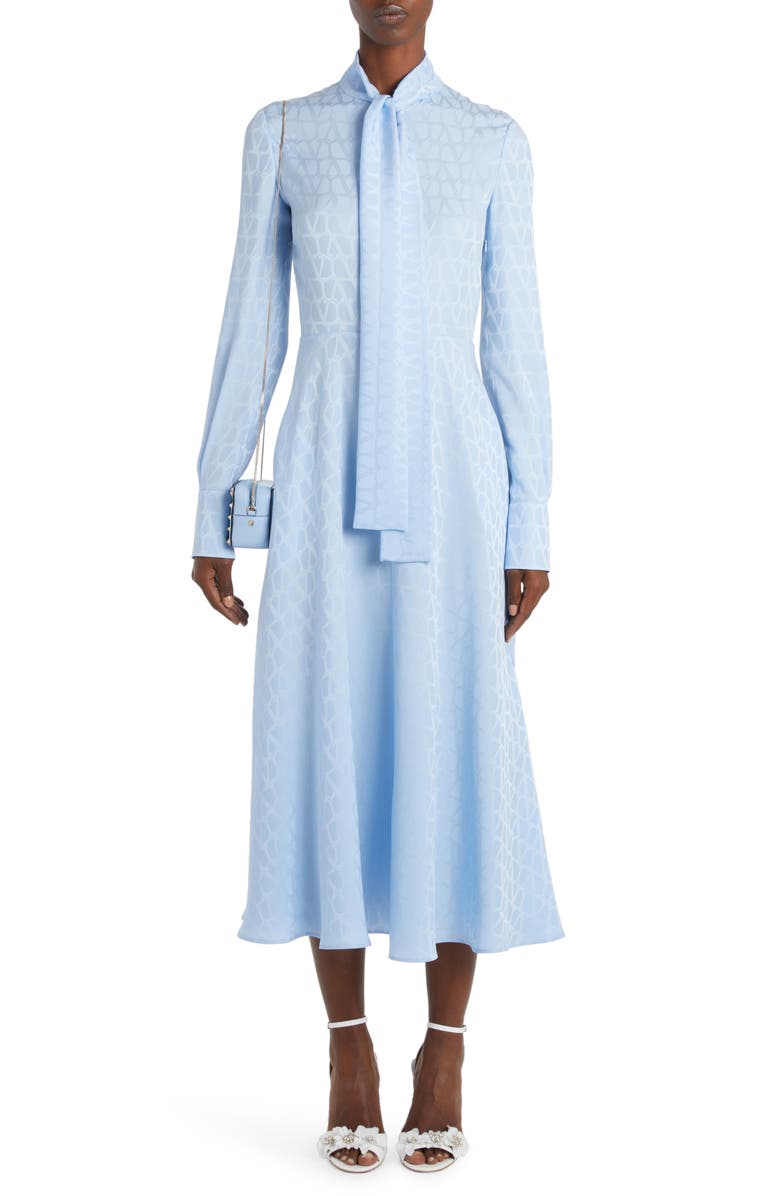 Valentino Garavani VLOGO Toile Iconographe Long Sleeve Silk Midi Dress, Main, color,