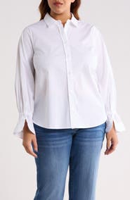 Liverpool Los Angeles Smock Sleeve Cuff Cotton Poplin Button-Up Shirt