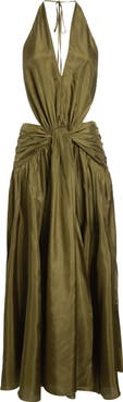 Zimmermann Indra Plunge Halter Silk Maxi Dress