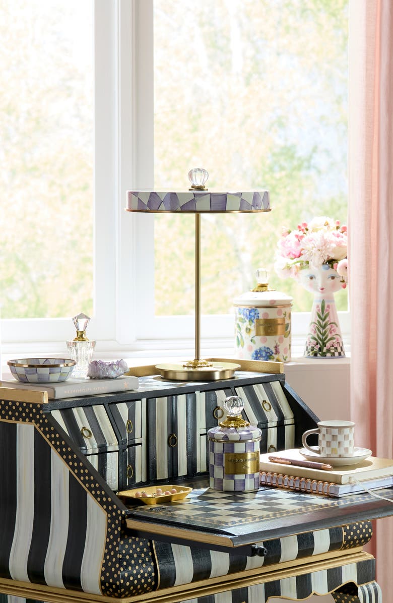 MACKENZIE CHILDS Violet Check LED Rechargeable Disc Table Lamp, Alternate, color, Violet