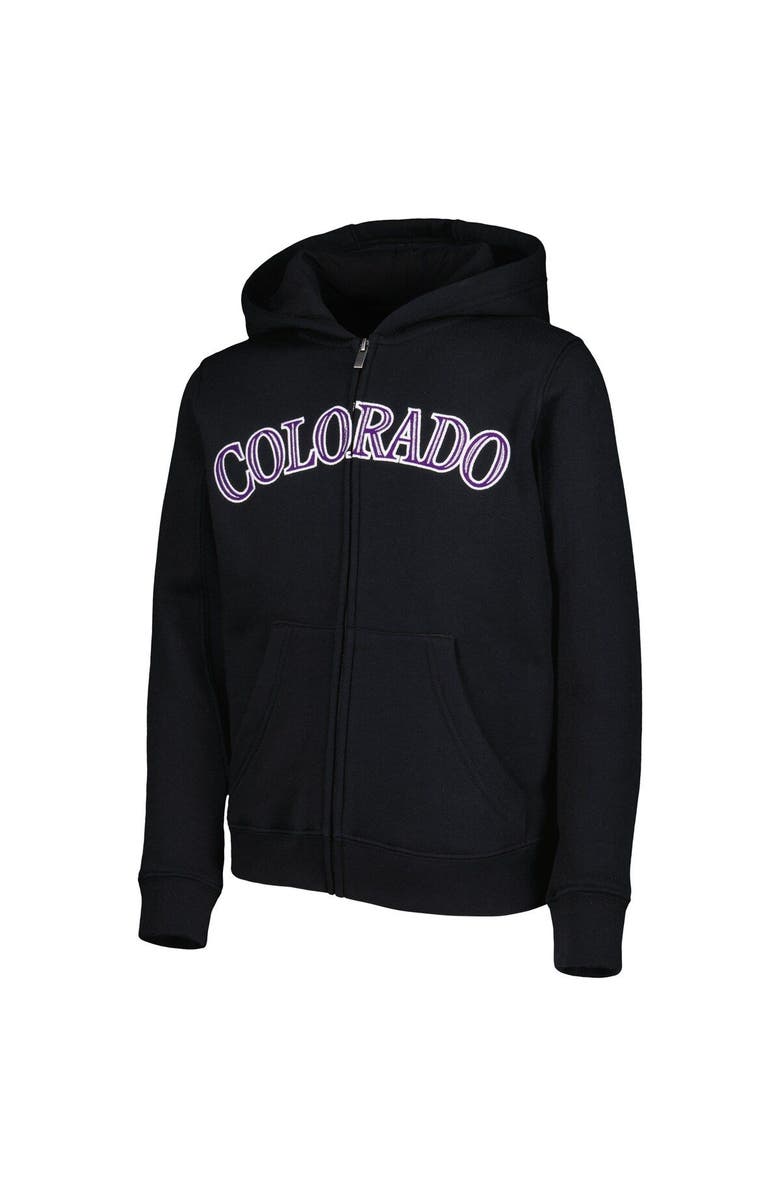 Outerstuff Youth Black Colorado Rockies Wordmark Full-Zip Fleece Hoodie, Alternate, color,
