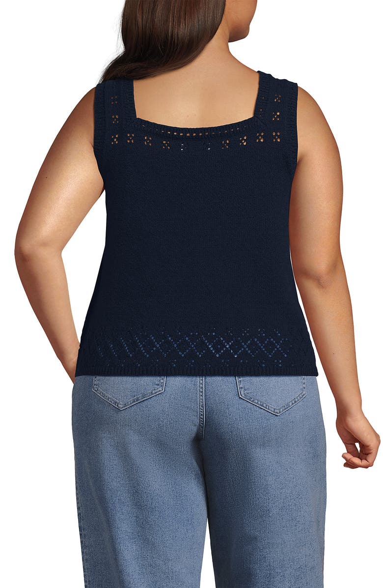 Lands' End Pointelle Square Neck Tank Sweater, Alternate, color, Radiant Navy