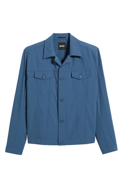Hugo Boss Boss Carper Stretch Nylon Snap-up Jacket In Medium Blue