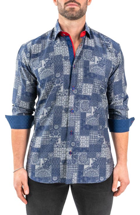 Einstein Jacqvosaic Grey Contemporary Fit Cotton Blend Button-Up Shirt