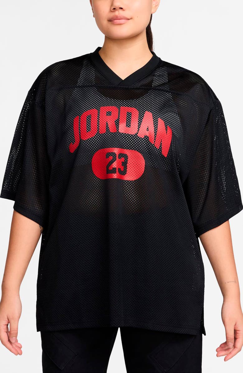 Jordan Brooklyn Oversize Jersey, Main, color, Black/ Gym Red