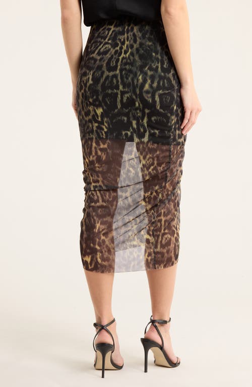 Allsaints Nora Ruched Mesh Midi Skirt In Brown